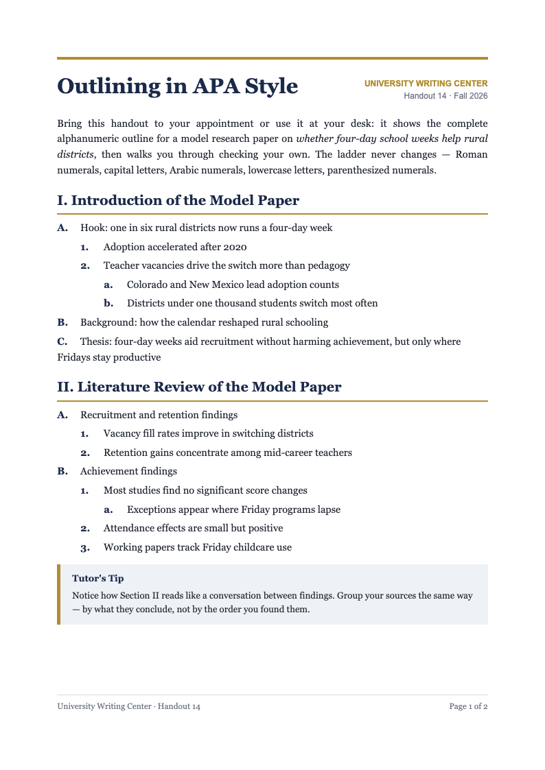 Collegiate navy apa outline format